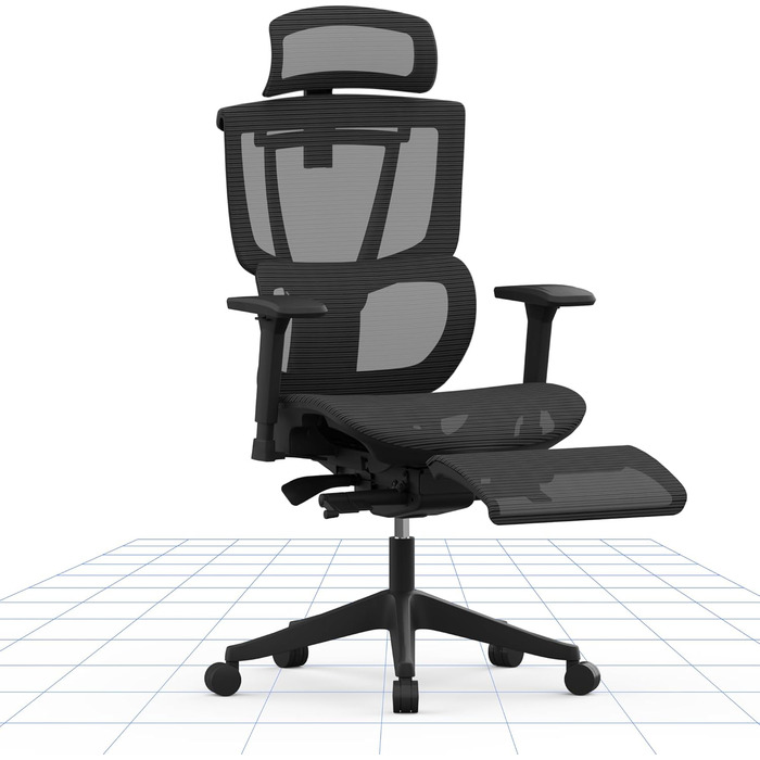 Крісло офісне FLEXISPOT ErgoX з регульованою поперековою підтримкою, 4D підлокітниками та 2D підголівником, дихаючий матеріал, висота регулюється, вантажопідйомність до 130 кг