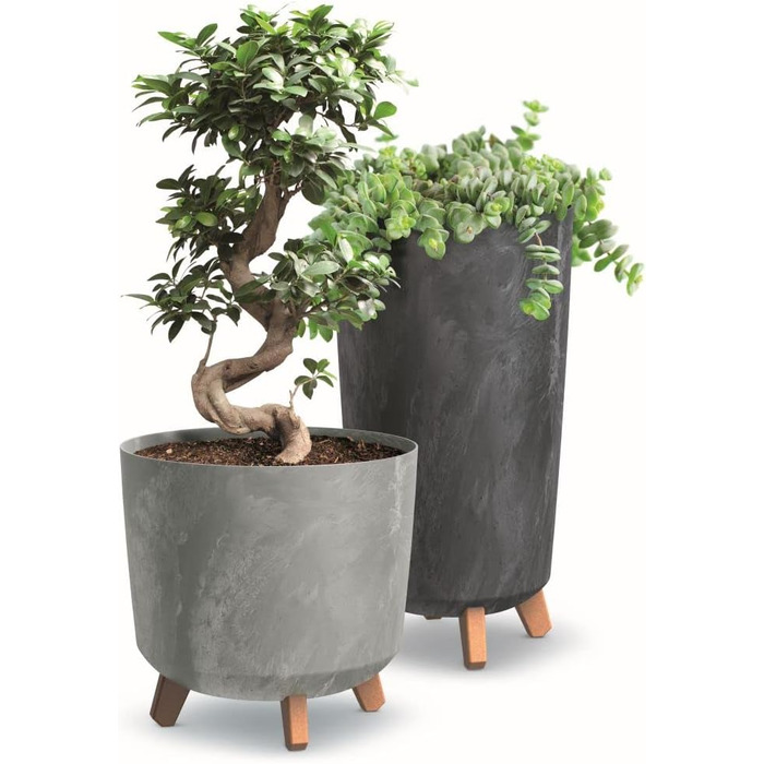 Плантатор BirnePower Gracia Slim 44,5 см – Сучасний горщик з ніжками, бетонна текстура, стійкий до УФ та погодних умов, елегантний кашпо для балкона, саду, інтер'єру – Антрацит, висота 44,5 см
