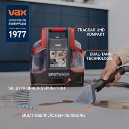 Vax SpotWash Duo: Портативний відпарювач для килимів та м'яких меблів з насадкою для тварин, аксесуари для щоденного прибирання, для різних поверхонь, з розчином для чищення (Spotwash EU)