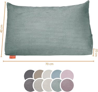 Подушка для спини в ліжко та на диван sleepling з вельвету (Cord), клиноподібна подушка для читання та підтримки попереку з бічною кишенею, знімний чохол, 70х40х20 см, бірюзова