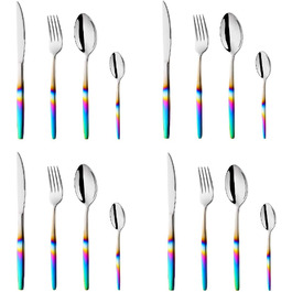 Ніжний набір столових приборів з нержавіючої сталі, 16 предметів, кольоровий ручка, для 4 осіб, екологічний посуд для вечірок, пікніків, кемпінгу та подорожей, придатний для миття в посудомийній машині