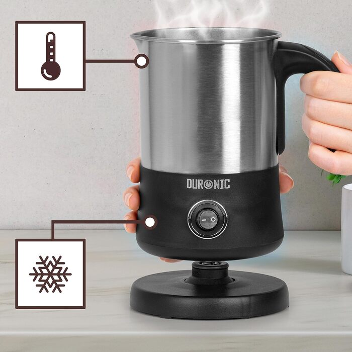 Автоматичний піноутворювач молока Duronic MF300 Контейнер 400 мл Електричний піноутворювач молока зі вставкою для перемішування Гаряча і холодна молочна пінка для кави, какао Перемішування і піноутворення