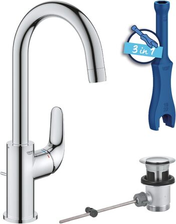 Змішувач для ванної кімнати GROHE Swift, високий, водозберігаючий, хром, 31 см, з інструментом 3-в-1, для встановлення на раковину