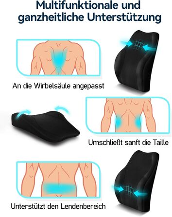 Подушка для спини Ergonomisches RückenKissen Travel Ease з гелевою піною Memory Foam, для офісного крісла, з антистатичним, приємним до шкіри чохлом, для комфортної посадки (Чорний)