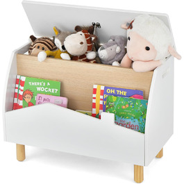 COSTWAY Скринька для іграшок з полицею, дерев'яна іграшковий ящик з кришкою, комод для іграшок, органайзер для дитячої кімнати, 60x30x44 см (Білий)