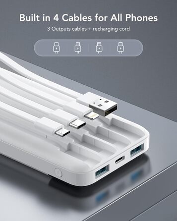 Кабелі, LED-дисплей, 6 виходів, сумісний з iPhone, Huawei, Samsung, 10000mAh, USB C, 4