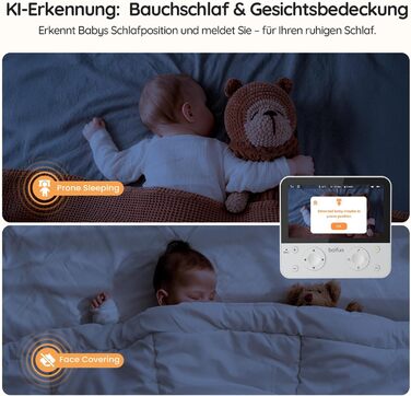 Відеоняня BOIFUN з камерою Wi-Fi 4MP, моніторинг через додаток, виявлення положення дитини, нічник, нічна зйомка, датчик руху/плачу/звуку, автотрекінг, сповіщення про вихід за межі зони