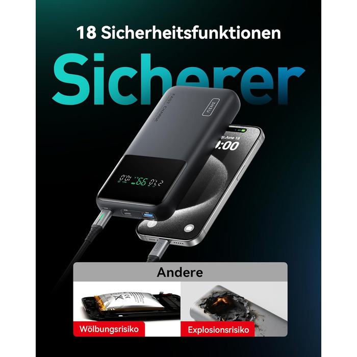 Power Bank INIU 27000mAh 140W: зарядний пристрій для телефону та ноутбука, сумісний з MacBook Pro, Steam Deck, iPhone (17, 16, 15, 14, 13, 12 Pro), Samsung S23, iPad та ін. Чорний