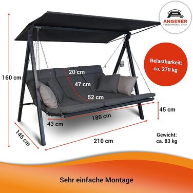 Гойдалка Анґерер Голлівуд Лаунж Смарт – зручна гойдалка для сидіння, відпочинку та сну, з функцією ліжка, легка збірка, Made in Germany, преміум-якість, бежева тканина