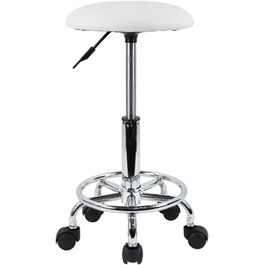 Стілець на коліщатках kkton регульований по висоті обертовий барний стілець робочий стілець зі штучної шкіри офісний стілець білий