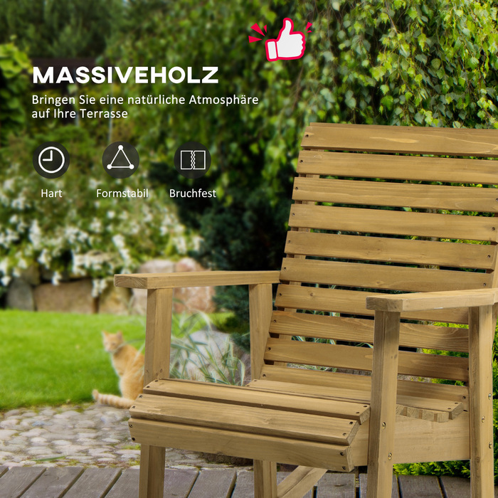 Крісло-гойдалка Outsunny Крісло-гойдалка з підлокітником, садове крісло Relax Chair для балкона та тераси, з навантаженням до 130 кг, ялинове дерево світло-коричневого кольору