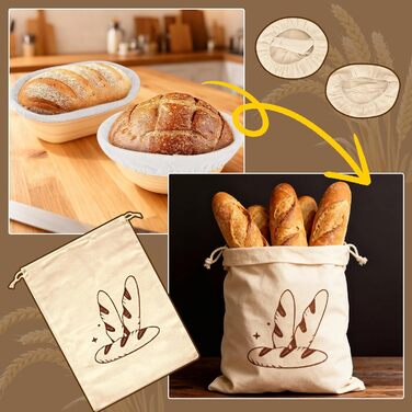 Набір для закваски хліба: 31 корзинка для бродіння, корзинки з силікону, форма для хліба, ніж для хліба, льняна тканина, сумка, скребок для тіста та щітка для початківців та досвідчених