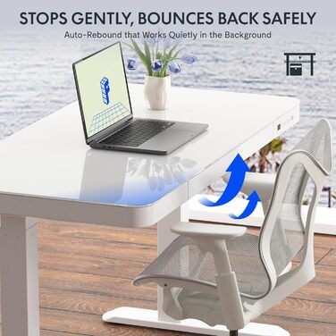 Електричний регульований стіл FLEXISPOT з підняттям, з USB та ящиком, скляна панель 120 x 60 см (сніжно-білий)