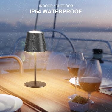 Лампа настільна LED акумуляторна Lundwa 26см, 5000mAh, 3W, 3000K, IP54, для кемпінгу, ресторану, спальні, бару (Чорний, 1 шт.)