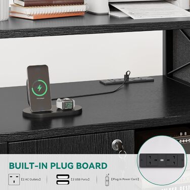 Підставка для принтера YITAHOME з розетками, роликова, з полицею та кишенями, з замком, для дому/офісу, чорна