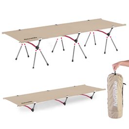 Польове ліжко Naturehike Ultralight: складане кемпінгове ліжко, витримує до 150 кг, регульована висота, бежеве