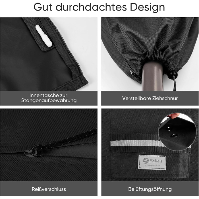 Захисний чохол для парасольки (220 x 30/50 см, чорний)