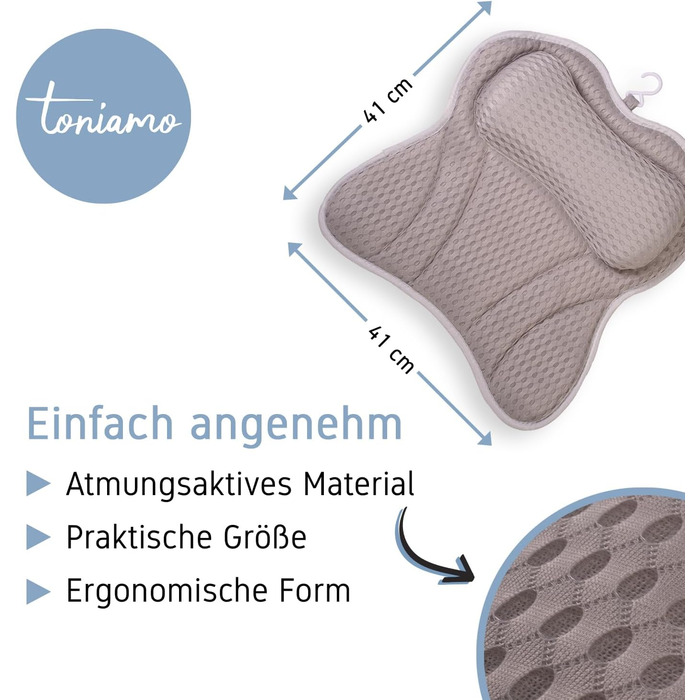 Преміум подушка для ванни з підголовником та підтримкою шиї | Ергономічна подушка для ванни з присосками | Синій (Сірий)