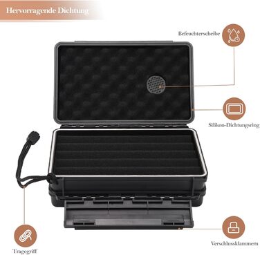 Портативний вологозберегаючий футляр для сигар на 5 сигар (50RG) з ножем, підставкою, гігрометром та зволожувачем, подарунковий набір для поціновувачів сигар (Чорний)