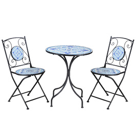 Набір бістро Outsunny Garden Seating Group на 2 особи Ø 61 см з 1 столом і 2 складними стільцями зі сталі в синьому кольорі