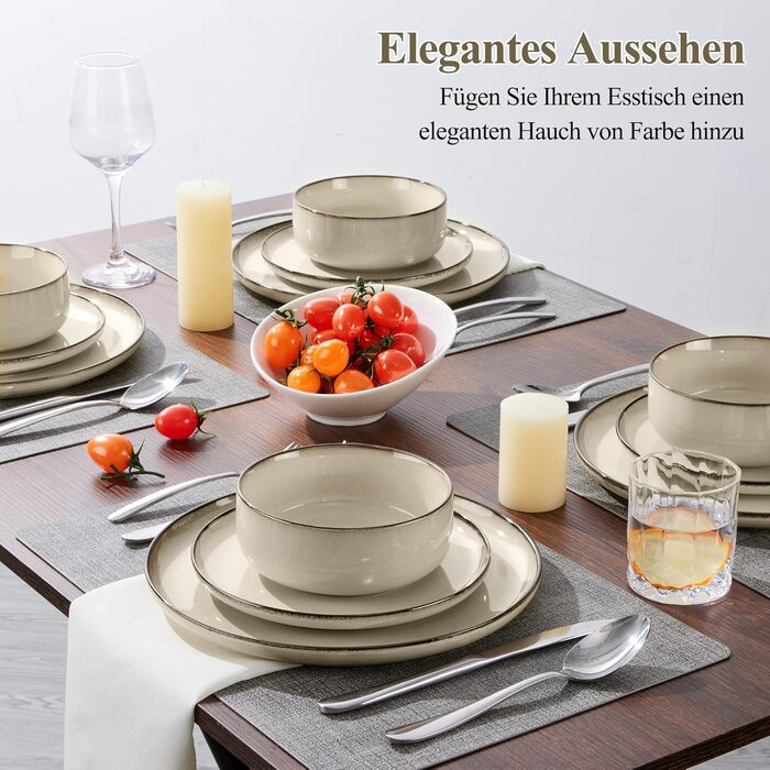 Набір посуду Joyfair на 6 осіб, 18 предметів, кераміка, рифлений хакі. Тарілки обідні, десертні, миски для сніданку. Підходить для мікрохвильовки та посудомийної машини