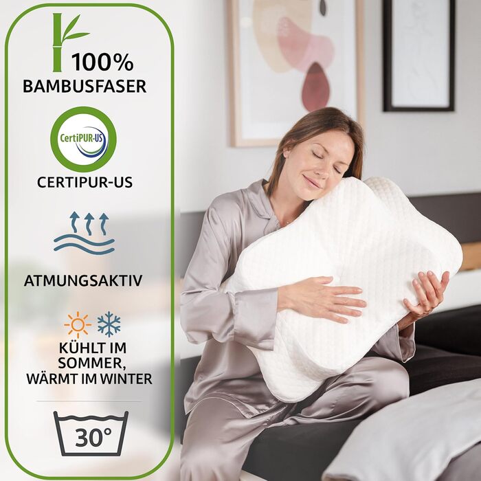 Ортопедична подушка OrthoKomfort® Memory Foam з ефектом пам'яті | Для сну на боці та на спині | Oeko-Tex, знімний чохол, для здорового сну | Біла подушка