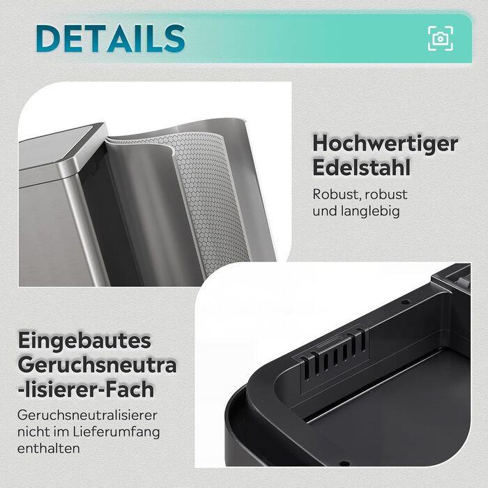 Електричний сміттєвий бак WLIVE 60L з сенсором, з нержавіючої сталі, автоматичний, з м'яким закриттям кришки, герметичний, гігієнічний для кухні та офісу