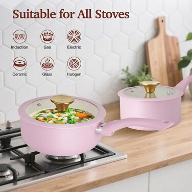 Набір посуду 11 предметів з антипригарним покриттям, кераміка, індукційний, без PFOA, рожевий HC3302-11PG