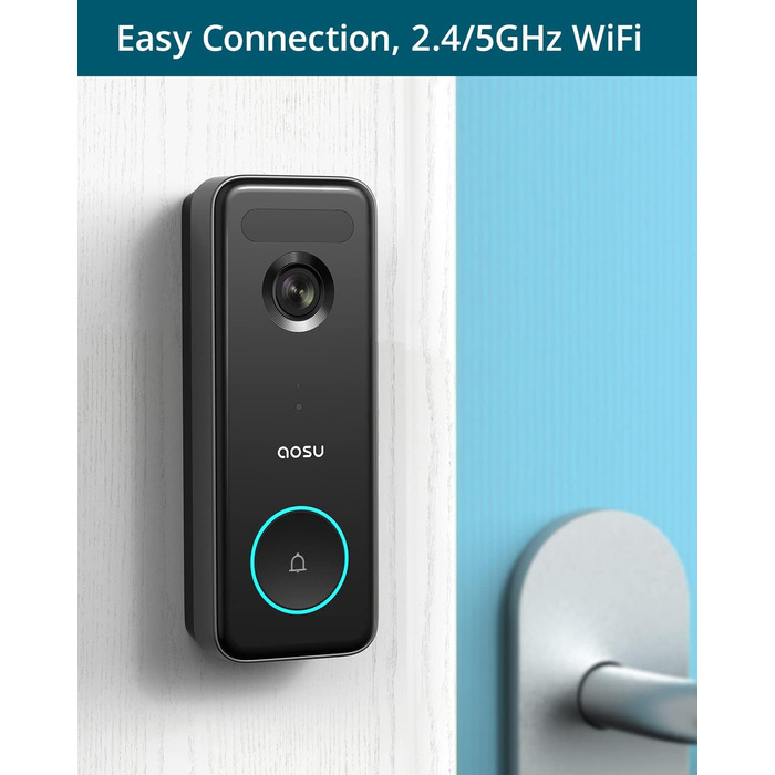 Бездротова відеодзвінок AOSU з камерою, HD 5MP, WiFi 2.4GHz, детектор руху, без щомісячної плати, 180 днів роботи від акумулятора