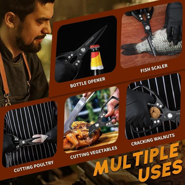 Набір кухонних ножиць Dream Reach Silver: універсальні ножиці з нержавіючої сталі для м'яса, птиці, риби та овочів (Чорний & Чорний)