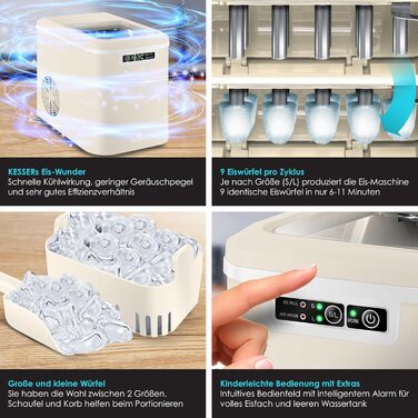 Машина для приготування льоду KESSER® з нержавіючої сталі, 12 кг/24 год, LED-дисплей, самоочищення, 2 розміри кубиків льоду, 2.2 л резервуар