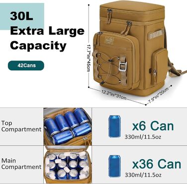 Рюкзак-холодильник 30L, водонепроникний, для пікніка, пляжу, кемпінгу, відпочинку на природі (зелений/жовтий)