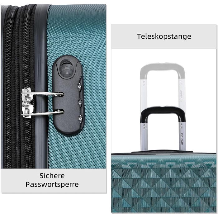 Чемодан BEIBYE Zwillingsrollen 2066 з жорстким корпусом: 15 кольорів, ABS-пластик, кодовий замок та подвійний замок, ексклюзивна внутрішня обробка та розширені функції (Темно-зелений, M)