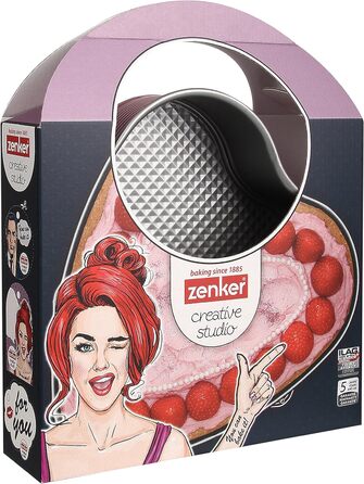 Форма для випікання Zenker серце, форма для випікання з плоским дном, у формі серця, з антипригарним покриттям, креативна випічка (рожева/срібляста)
