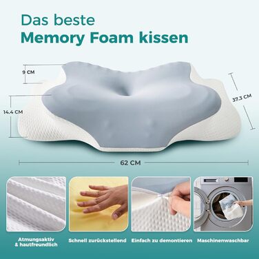 Ергономічна ортопедична подушка для шиї з ефектом пам'яті (Memory Foam) для всіх типів сну: на боці, спині та животі, синя