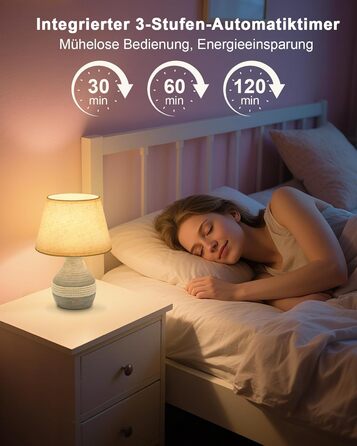 INTELIVE Бездротова керамічна настільна лампа з таймером, димером, лляним абажуром та пультом дистанційного керування. Акумуляторна, сучасний дизайн Mid Century.