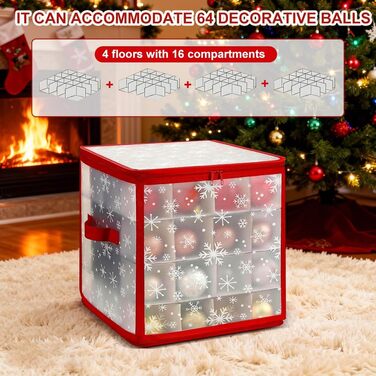 Коробка для зберігання ялинкових прикрас (64 шт.) з 4 рівнями, 30x30x30 см