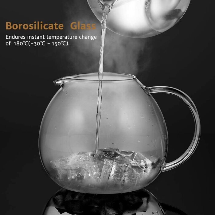 Скляний скляний Срібний чайник з нержавіючої сталі 18/8, сито для чаю з боросилікатного скла, чайник, підходить для підігріву чаю (Тип2-2, Срібний чайник з ручкою, 2000 мл)