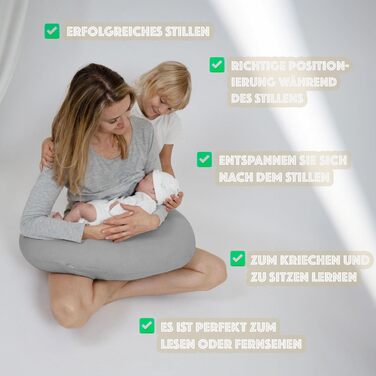 Подушка для годування та вагітності PaLulli XL (170x30 см), органічна бавовна, мусліновий чохол, сіра