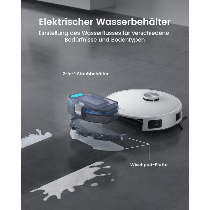Робот-пилосос LEFANT M2 з функцією миття підлоги, LiDAR-навігація, зони заборони, потужність 6000Pa, час роботи 140 хв, багатошарове картографування, для шерсті тварин, килимів та твердих підлог (M1-W)