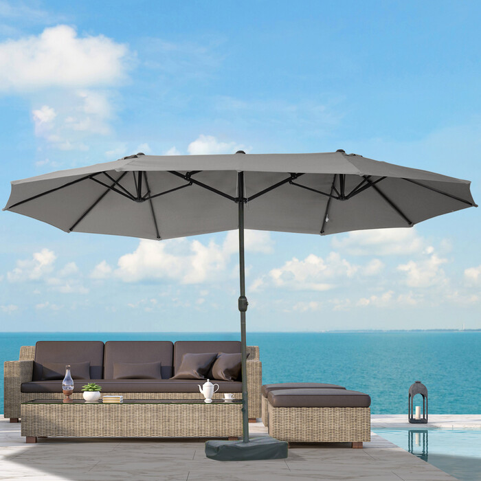 Садова парасолька Outsunny Parasol Подвійна парасолька з підставкою для парасольки Ручний рукоятка темно-сірий овал 460 x 270 x 240 см