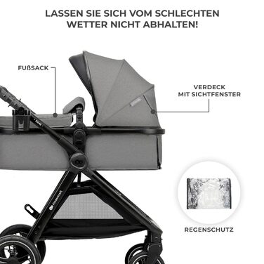 Дитяча коляска Kinderkraft ESME 3-в-1: комплект з автокріслом I-size, до 22 кг, сірого кольору
