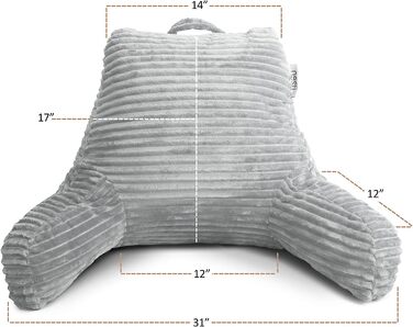Крісло-лежак Clara Clark для дорослих - спинка для сидіння в ліжку, стандартна плюшева подушка для ліжка, подушка з подрібненим пінополіуретаном з підлокітниками та кишенями, сріблясто-сірий колір