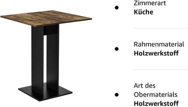 Кухонний стіл квадратний 65 x 65 x 78 см Стіл на п'єдесталі Обідній стіл з ДСП Обідній стіл Стіл обідній стіл (Горіховий вид/Чорний)