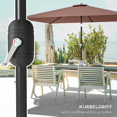 Сонячний парасоль 300 x 200 см з регульованим нахилом, балконний парасоль з ручним механізмом та захисним чохлом, колір - коричневий