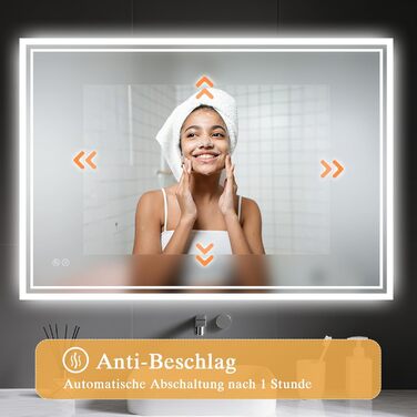 LED дзеркало для ванної кімнати з підсвічуванням 40 x 60 см – Antifog, 3 кольори, регулювання яскравості, подвійний сенсорний вимикач, пам'ять при відключенні електроенергії, монтаж на гачки, квадратна форма