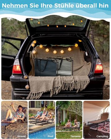 Лежак для відпочинку KingCamp великого розміру, складаний, 5 положень, для саду, кемпінгу, пляжу, 200 x 68 см, сірий, з подушкою та кишенею, до 200 кг