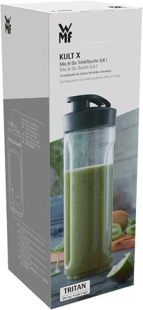 Блендер Kult X Mix & Go Mini від WMF: компактний шейкер з пляшкою 600 мл, 300 Вт, срібно-чорний