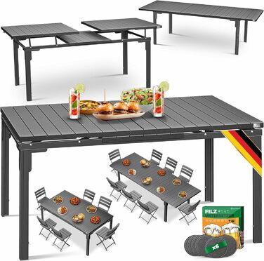 Розсувний садовий стіл KESSER® 180/240x90 см для 8 осіб, з розширенням, сталеве покриття, стільниця HDPE, вологостійкий, UV-стійкий, в комплекті 6 підставок