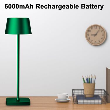LED настільна лампа бездротова, 6000mAh, IP54, алюміній, сенсорне керування, тепле світло, для спальні, кав'ярні, ресторану (зелена)